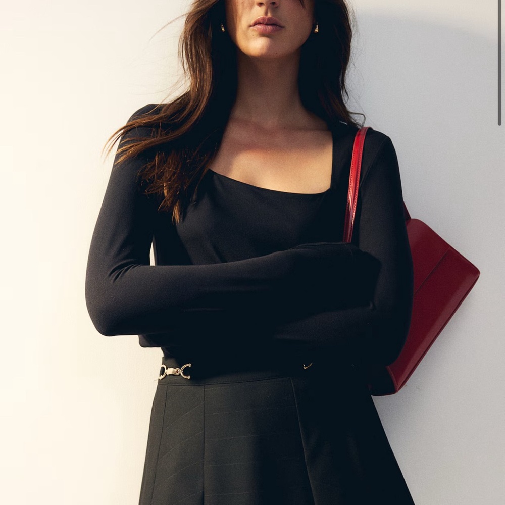 LOFT 3/4 Sleeve Square Neck Black Top